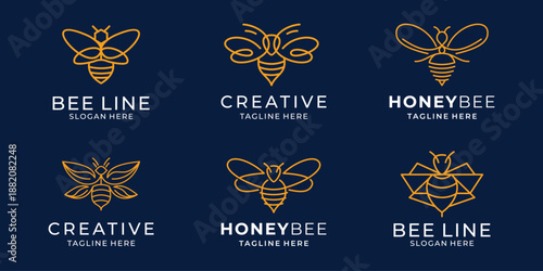 collection of bee line logo.premium honey bee logo with line concept design inspiration.