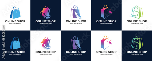 set of online shopping logo design. Shopping bag icon for online shop design