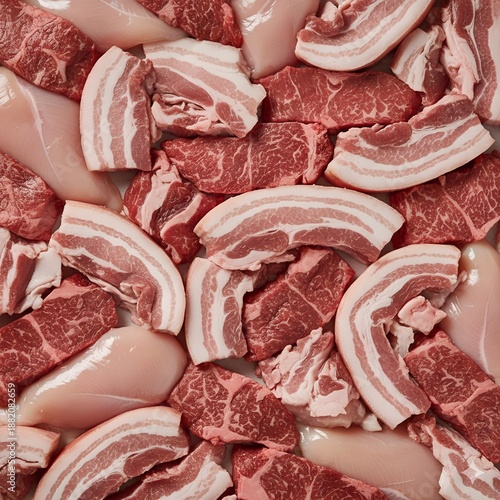 
background with close-up of different types of raw meat