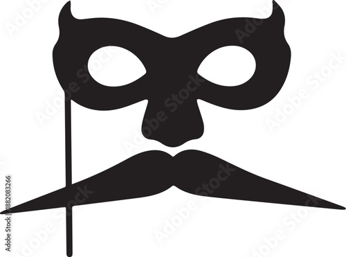 Carnival masquerade mask with mustache and holding stick graphic silhouette vector