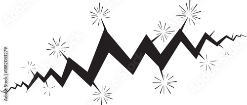 Cracked earth line art with starburst effects symbolizes rupture or sudden impact vector