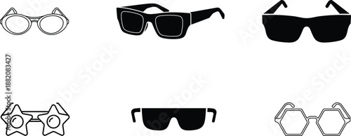 Collection of various sunglasses and glasses on white background