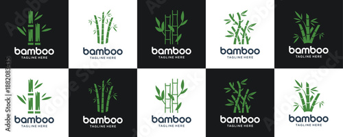 minimalist bamboo tree logos with modern shape collection.