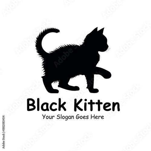 Black Kitten Logo Silhouette Vector with Walking Pose Cute Pet Emblem Design Isolated on White Background