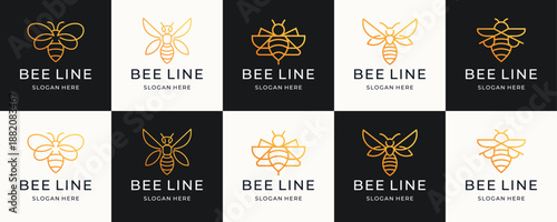 collection of bee line logo.premium honey bee logo with line concept design inspiration.