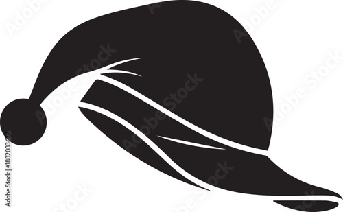 Sleepy gnome or christmas pixie cap with hanging pom pom stylized silhouette vector