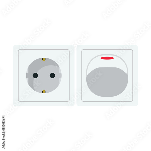 An isolated plastic electrical power socket with a white background provides a home energy supply connection for equipment technology and high voltage current
