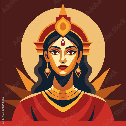 Stylized Divine Feminine Portrait in Flat Art Style