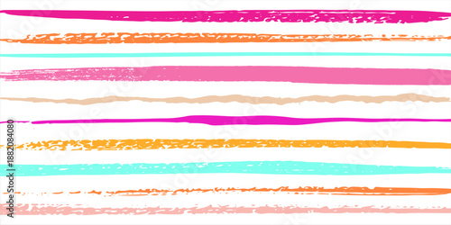 Hand drawn striped pattern, pink, orange and green girly stripe seamless background, childish pastel brush strokes. vector grunge stripes, cute baby paintbrush line backdrop. eps 10