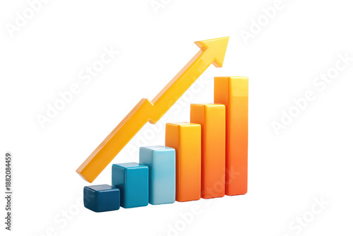 Free Download A 3D style financial bar chart with rising columns and a bold upward arrow, clean geometric shapes, crisp edges, strong depth shading, and a minimal business infographic look isolated on transparent b - GFXLoad