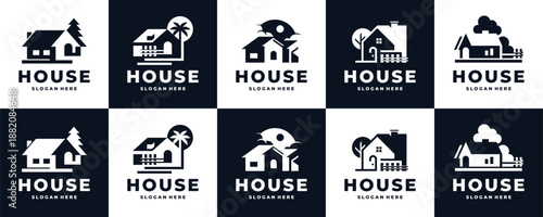 collection of houses logo design. inspiration home house silhouette style concept vector illustration.