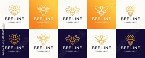 collection of bee line logo.premium honey bee logo with line concept design inspiration.