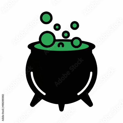 Bubbling green potion in a black cauldron illustration.