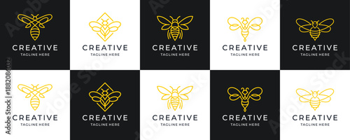 collection of bee line logo.premium honey bee logo with line concept design inspiration.