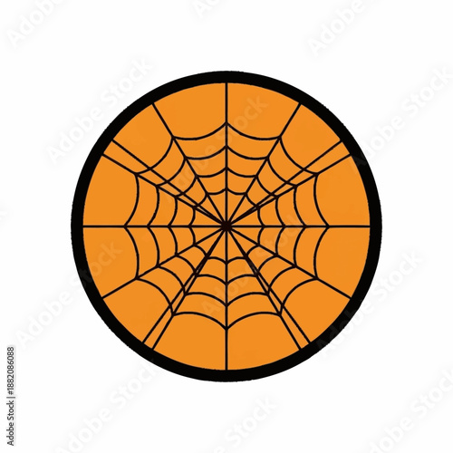 Orange circle with black spiderweb design.