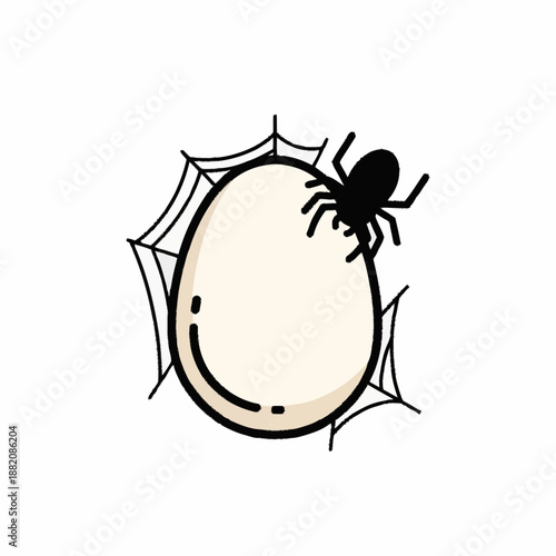 Spider on Egg with Web Illustration.