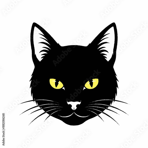 Striking black cat head with piercing yellow eyes.