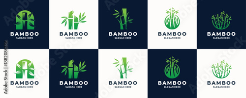 creative of collection logo bamboo tree design green gradient color branding.