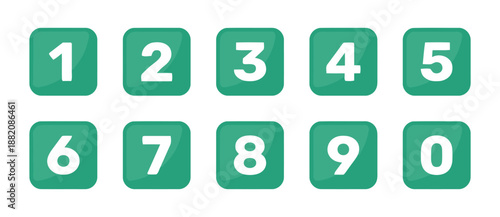 Collection of numbers in green and white colors with 3d effect from one to nine and zero for decorative design templates using for various projects
