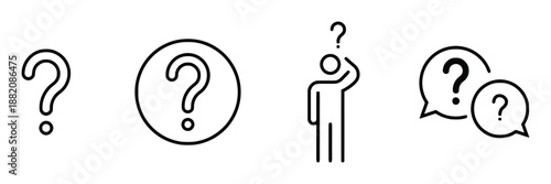 Collection of Question Mark Icon Various Styles Vector on White Background Representing Confusion Uncertainty Inquiry Problem and Missing Information