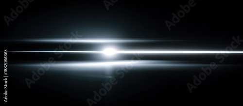 Bright horizontal light flares emanate from a central point on a dark background