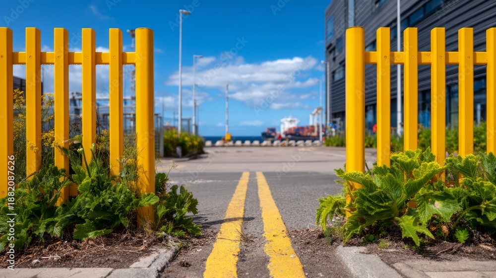 Fototapeta premium Secure Port Infrastructure Concept with Control Barriers and Safety Features