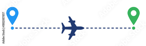 Concept of travel and tourism business vector illustration of airplane route from point a to point b isolated on white background travel by plane trip