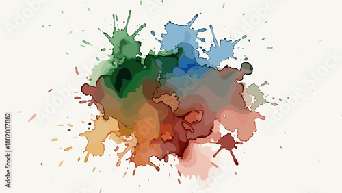 Vibrant Watercolor Paint Splashes on White.