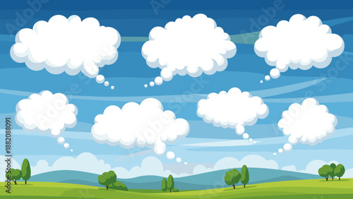 White Cartoon Clouds in Blue Sky.