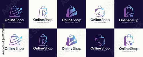 Online Shop Logo designs Template, set of Vector illustration.