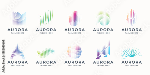 set of minimalist aurora logo big bundle with gradient modern color branding.