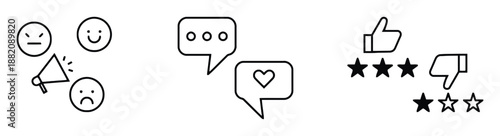 Feedback Icons Set for Customer Satisfaction Survey Opinions and Reviews with Expressions Speech Bubbles Stars Thumbs Up and Down