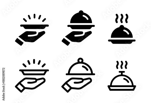 Food service catering and hospitality line icons set representing serving dish restaurant menu food delivery hotel service professional waiter and hospitality service