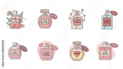 Collection of perfume bottles with floral designs.