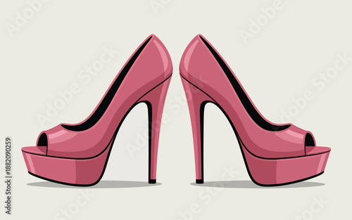 A pair of high-heeled shoes depicted in a digital illustration from a frontal perspective