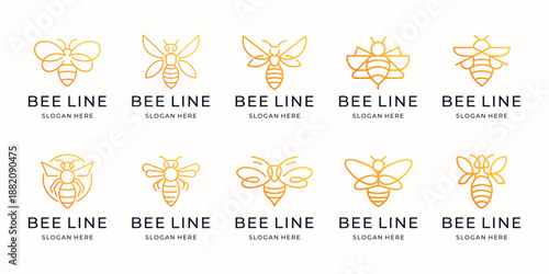 premium honey bee logos set. creative bee with line style concept design.