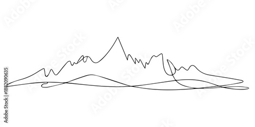 Continuous one line drawing of mountain range landscape template. Adventure winter sports sky and hiking concept. Vector illustration, Mountains landscape view. Continuous one line drawing.