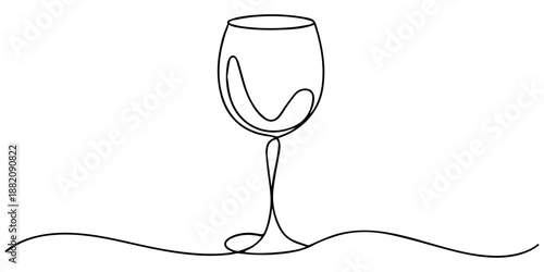 wine glass continuous one line drawing, Continuous one line drawing of abstract pouring wine into the wine glass. simple wine glass line art vector illustration, Continuous one line drawing of two