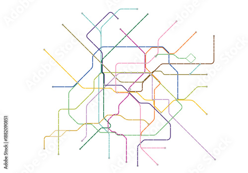 Paris metro line map with all the lines and without the name of stations.	