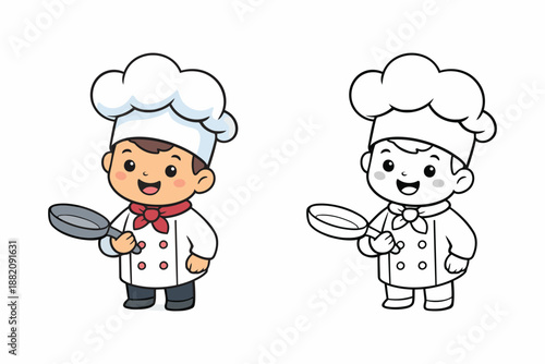 Cute Little Boy Chef Character Holding a Frying Pan