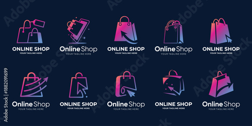 set of collection online market shopping store logo design premium vector.