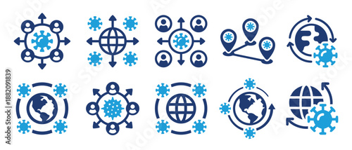 Global Covid Transmission Depicts Viral Spread, Connectivity, Worldwide Pandemic, Global Network, International Communication, Outbreak Visualization in Blue Tone