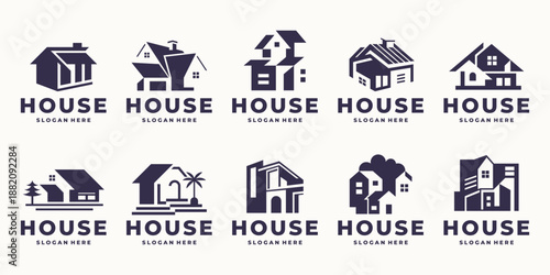 Set of Realtor Subdivision Property Logo design. negative space home vector inspiration design elements.