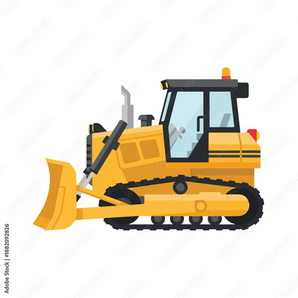Fototapeta premium Yellow Bulldozer Construction Equipment Side View