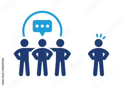 Illustration of group communication and feeling excluded standing alone problem solving communication concept business leadership and team work collaboration