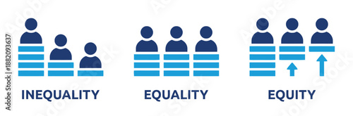 Inequality Versus Equality and Equity Concept Vector Illustration With People on Different Levels isolated on White Background Showing Different Support