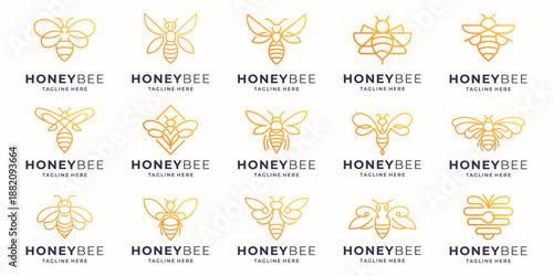 set of bee honey logo. geometry line bee honey icon vector for design elements.
