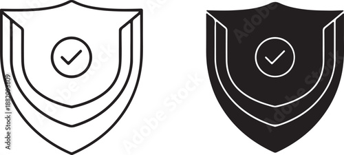 Security Shield with Check Mark Icon. Protection and Verification Vector Symbol.