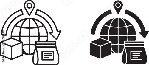 Global Shipping and Logistics Icons Set. International Delivery and Tracking Symbols.