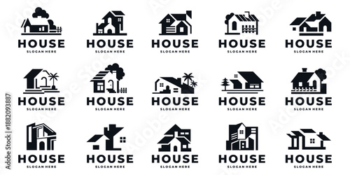 set of silhouette houses logo. inspiration real estate shape design, property residential, home landscape.